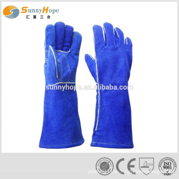 Guantes de soldadura de cuero de vaca azul reforzado